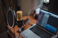 Close up of microphone at music studio, music concept Royalty Free Stock Photo