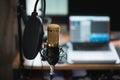 Close up of microphone at music studio, music concept Royalty Free Stock Photo