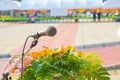 Close up of Microphone over the Podium in the morning Event Royalty Free Stock Photo