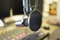 Close-up of a microphone in radio station broadcasting studio Royalty Free Stock Photo