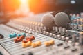 Close-up microphone and sound mixer in studio for sound record control Royalty Free Stock Photo