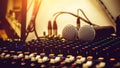 Close-up microphone and sound mixer in studio for sound record control Royalty Free Stock Photo