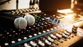 Close-up microphone and sound mixer in studio for sound record control system Royalty Free Stock Photo