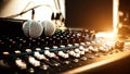 Close-up microphone and sound mixer in studio for sound record control system Royalty Free Stock Photo