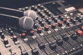 Close-up microphone and sound mixer in studio for sound record Royalty Free Stock Photo