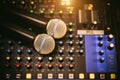 Close-up microphone and sound mixer in studio for sound record control system Royalty Free Stock Photo