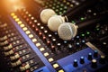 Close-up microphone and sound mixer in studio for sound record control Royalty Free Stock Photo