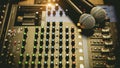 Close-up microphone and sound mixer in studio for sound record control system and audio equipment Royalty Free Stock Photo