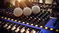 Close-up microphone and sound mixer in studio for sound record control system Royalty Free Stock Photo