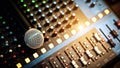 Close-up microphone and sound mixer in studio for sound record control Royalty Free Stock Photo