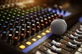 Close-up microphone and sound mixer in studio for sound record control system Royalty Free Stock Photo