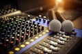 Close-up microphone and sound mixer in studio for sound record control Royalty Free Stock Photo