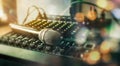 Close-up microphone and sound mixer in studio for sound record control system and audio equipment and music instrument Royalty Free Stock Photo