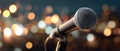 Close-Up Microphone on Nightstage with City Light Bokeh Royalty Free Stock Photo