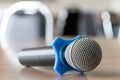 Close up microphone on table in seminar room Royalty Free Stock Photo