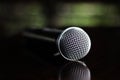 Close up Microphone voice speaker on dark background. radio microphones. wireless sound transmission system. soft focus Two mics C Royalty Free Stock Photo