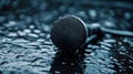A close-up of a microphone on a wet surface, showcasing texture and detail Royalty Free Stock Photo