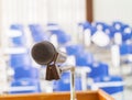 Close up microphone wireless black on stand in conference seminar meeting room in class meeting room Royalty Free Stock Photo