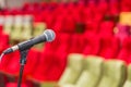 Close up of microphones in theatre or conference hall