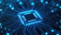 Close-up of a microprocessor chip on printed circuit board. Integrated circuits, computer technology, data flow, microchip design Royalty Free Stock Photo