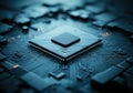 Close-up of a microprocessor on a circuit board with intricate details