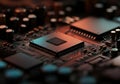 Close-up of a microprocessor on a circuit board with intricate details