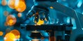 Close-up of a microscope with multiple lenses