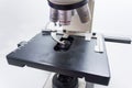 Close up microscope ready to use in laboratory Royalty Free Stock Photo