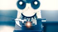 Close up of microscope with test sample in medical research lab or science laboratory Royalty Free Stock Photo