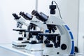 Close-up of microscopes at laboratory