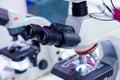 Close-up of microscopes at laboratory Royalty Free Stock Photo