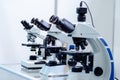 Close-up of microscopes at laboratory Royalty Free Stock Photo