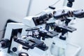 Close-up of microscopes at laboratory