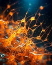 Close up of microscopic brain neurons. AI generative