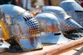 Close up of middle ages armor of the knight. Historic armoring used in combat battles