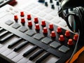 Close-up. MIDI keyboard. New modern technologies, electronics, recording studio, music studio. There are no people in the photo. Royalty Free Stock Photo