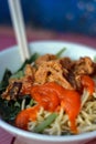 Close up Mie Ayam Spicy chicken noodles Royalty Free Stock Photo