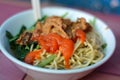 Close up Mie Ayam Spicy chicken noodles Royalty Free Stock Photo