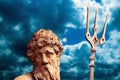 Close up the mighty god of sea and oceans Neptune Poseidon, Triton. Neptun`s trident as symbol strength, power and unrestraint.