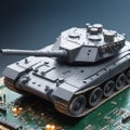 Close-up on a military tank on a powerful computer board