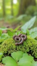 Close-Up of a Millipede Crawling on Lush Green Moss in a Forest Setting