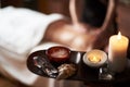 Close up of mineral massage salt in spa salon Royalty Free Stock Photo