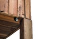Close up mini CCTV camera black case is set up on the wood ceiling building Royalty Free Stock Photo