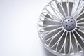 Close-up of mini electric fan with handle isolated on white background Royalty Free Stock Photo
