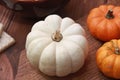 Close-up of mini pumpkin on wooden table Royalty Free Stock Photo