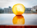 Close-up of a Mirabelle plum, a small yellow plum that is sweet in its taste and tropical Royalty Free Stock Photo