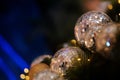 Close up mirror ball or Christmas ball to decorative for Christmas festival with bokeh background.