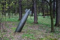 Close up on misfire or unexploded bomb in the forest