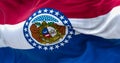 Close-up of the Missouri state flag waving