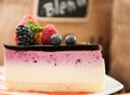 Close up of mix berries cheesecake. Royalty Free Stock Photo